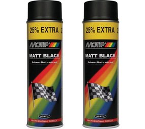 Motip Motip verf 2 stuks spuitverf Mat zwart sneldrogend 500 mL voor metaal , hout, aluminium en steen - 25 % EXTRA