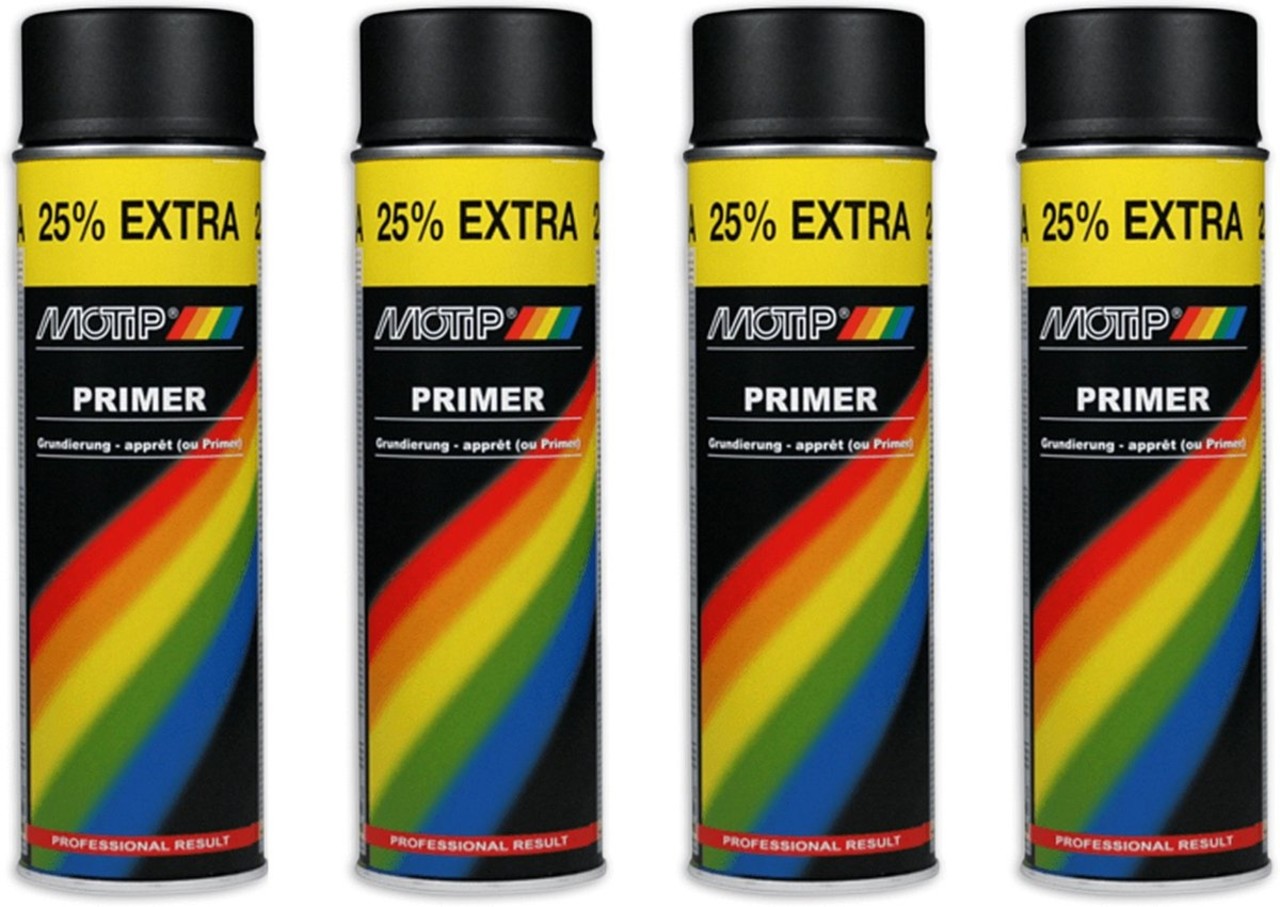 Motip Motip paint primer Primer 4 pieces Spray can Primer black quick drying 500 ML for metal, wood, aluminum and stone - 25 % EXTRA Motip Motip paint primer Primer 4 pieces Spray can Primer black quick drying 500 ML for metal, wood, aluminum and stone - 25 % EXTRA