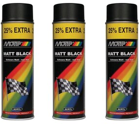 Motip Motip verf 5 stuks spuitverf Mat zwart sneldrogend 500 mL voor metaal , hout, aluminium en steen - 25 % EXTRA Motip Motip verf 5 stuks spuitverf Mat zwart sneldrogend 500 mL voor metaal , hout, aluminium en steen - 25 % EXTRA