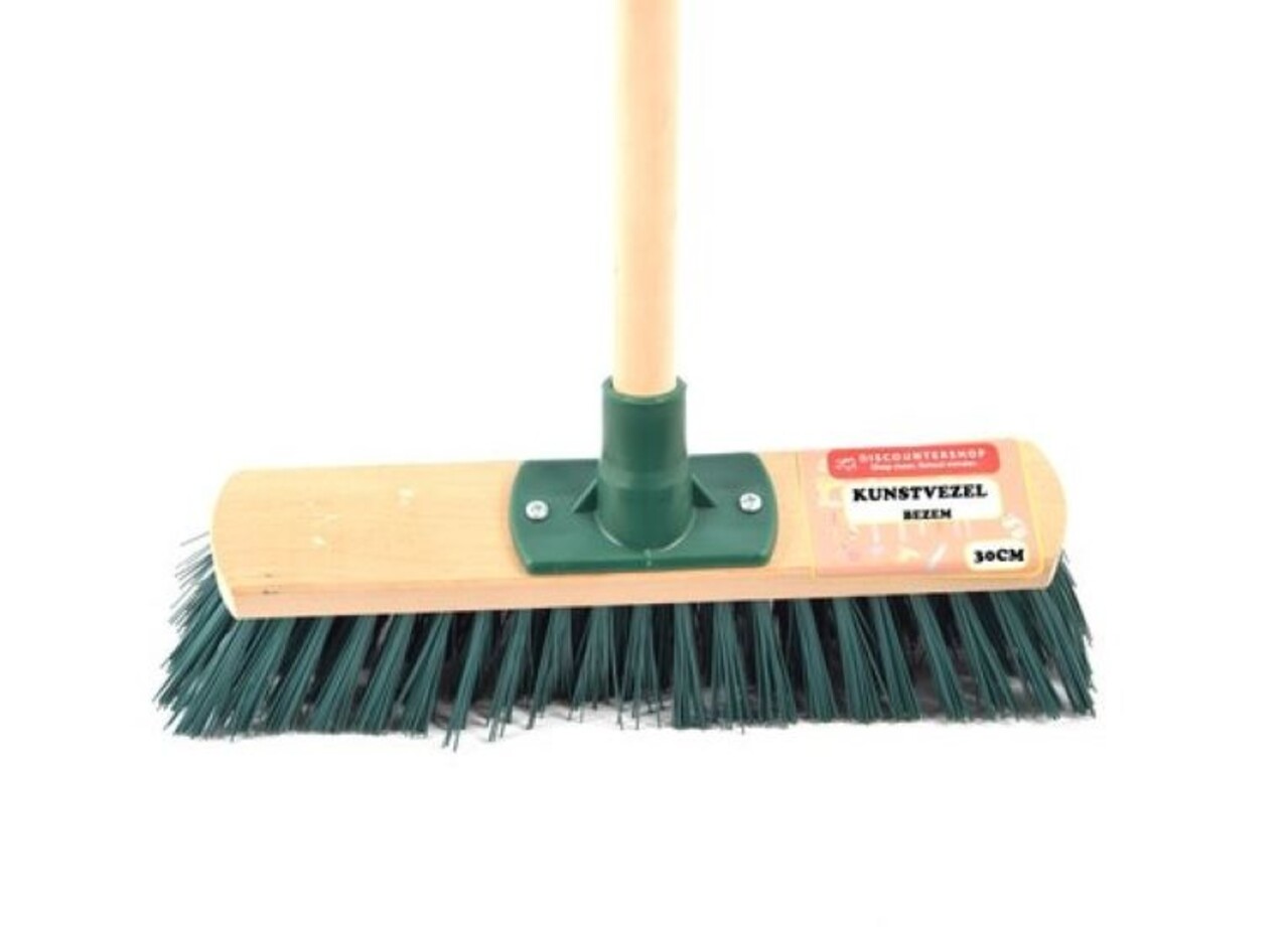 Merkloos Set of 2x Broom 30cm/40cm including handle green -Household Broom
