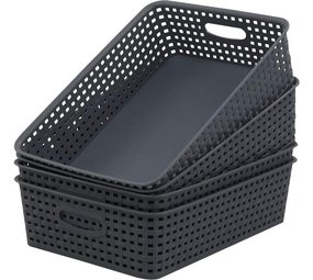 Merkloos 4 X Opbergmand - Opbergbakje - Zwarte opberger 35 x 29 x 13 cm Rattan - Opbergboxen kopen - opbergbox kopen Opbergbox