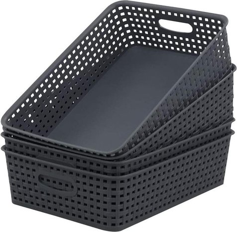 Merkloos 4 X Storage basket - Storage tray - Black storage 32 x 27 x 15 cm Rattan Merkloos 4 X Storage basket - Storage tray - Black storage 32 x 27 x 15 cm Rattan