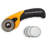 Discountershop Rolling knife with 3 pieces Spare knife Rolling knife 45 Mm Steel - Fabric scissors - Fabric Cutter Roller - Rolling knife 45 mm - Comfort - Rolling knife fabric - Sewing - Sewing set - Rotary knife For Fabric - Rotary knives - Cutting knife - With safety Discountershop Rolling knife with 3 pieces Spare knife Rolling knife 45 Mm Steel - Fabric scissors - Fabric Cutter Roller - Rolling knife 45 mm - Comfort - Rolling knife fabric - Sewing - Sewing set - Rotary knife For Fabric - Rotary knives - Cutting knife - With safety