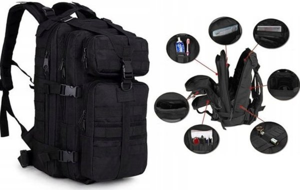 Discountershop Tactical Backpack 26l | Tactical backpack | sport - school - work | Black - Backpack US Assault Molle Large - Backpack - Black - 26 L
