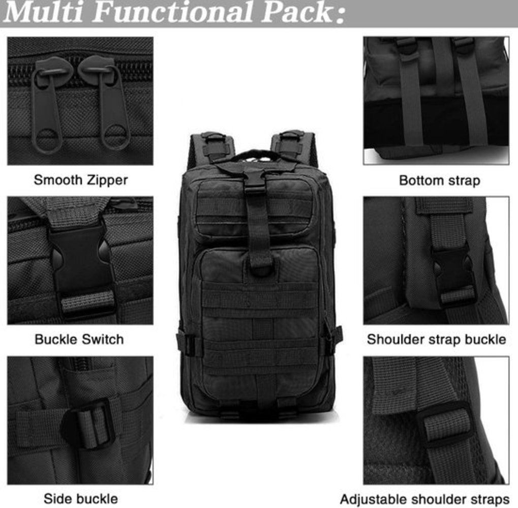 Discountershop Tactical Backpack 26l | Tactical backpack | sport - school - work | Black - Backpack US Assault Molle Large - Backpack - Black - 26 L