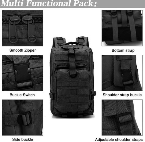 Discountershop Tactical Backpack 26l | Tactical backpack | sport - school - work | Black - Backpack US Assault Molle Large - Backpack - Black - 26 L