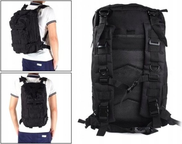 Discountershop Tactical Backpack 26l | Tactical backpack | sport - school - work | Black - Backpack US Assault Molle Large - Backpack - Black - 26 L