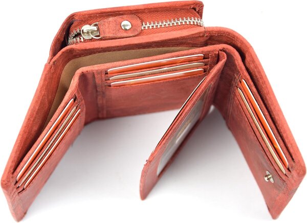 4 East Wallet - wallet ladies - wallet men - wallet cards - Full leather - 4E-458 - RFID Protected Anti skim - 4East - Red - Wallet ladies Red - Wallet Small