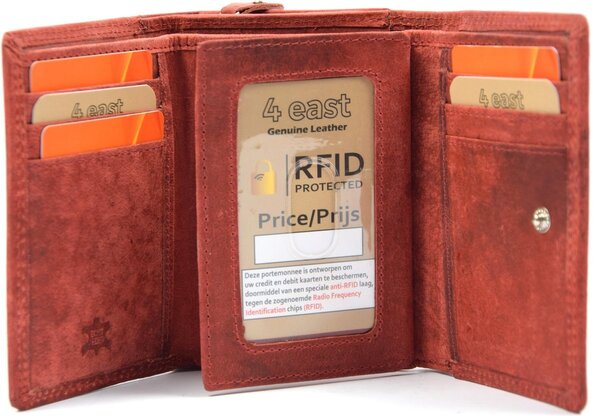 4 East Wallet - wallet ladies - wallet men - wallet cards - Full leather - 4E-458 - RFID Protected Anti skim - 4East - Red - Wallet ladies Red - Wallet Small