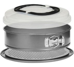 Merkloos Springvorm met deksel 26cm diameter - Cakevorm - bakvorm - taartvorm - bakvorm rond - makkelijk in gebruik - handig om je taart of cake in te bewaren - plastic deksel - zilver
