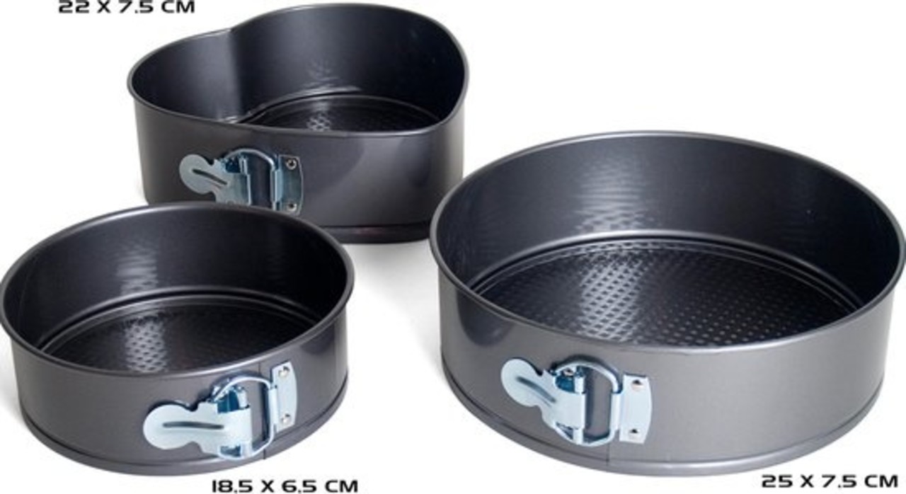 Merkloos Springvorm anti-aanbak 3 delig - Vierkant Ø 26 cm - Rond Ø 25cm - Hart Ø 22 cm