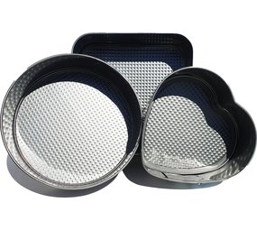 Merkloos Springvorm anti-aanbak 3 delig - Vierkant Ø 26 cm - Rond Ø 25cm - Hart Ø 22 cm