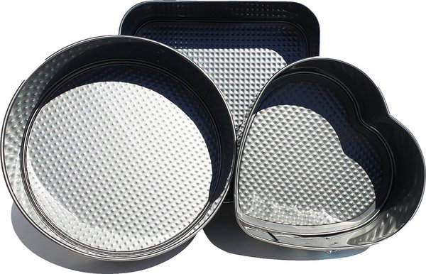 Merkloos Springvorm anti-aanbak 3 delig - Vierkant Ø 26 cm - Rond Ø 25cm - Hart Ø 22 cm