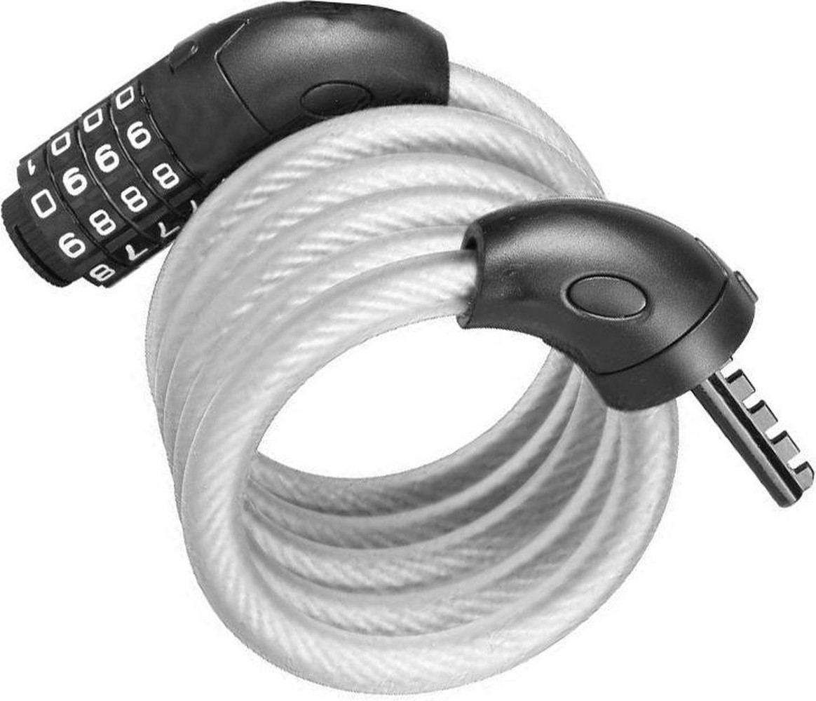 Merkloos bicycle lock, scooter or motorcycle cable lock 4-position combination lock 8 mm x 150 cm Merkloos bicycle lock, scooter or motorcycle cable lock 4-position combination lock 8 mm x 150 cm