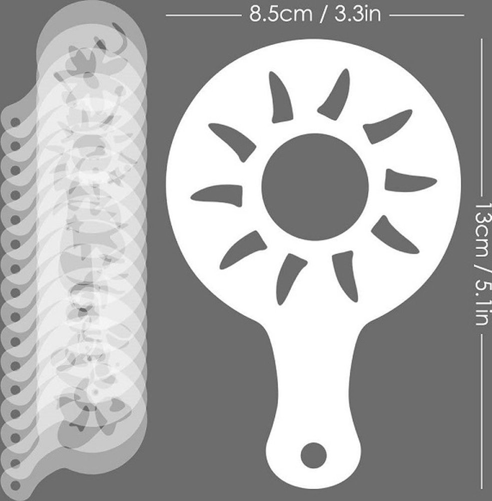 Discountershop 16 Cappuccino Coffee Barista Stencils Template Sprinkle Pad Duster Spray - Cappuccino Template - Reusable Barista Set - Cocoa Templates - 16 Pieces - White Discountershop 16 Cappuccino Coffee Barista Stencils Template Sprinkle Pad Duster Spray - Cappuccino Template - Reusable Barista Set - Cocoa Templates - 16 Pieces - White