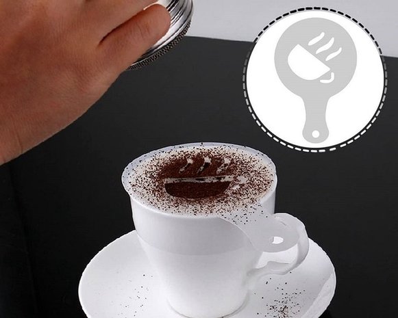 Discountershop 16 Cappuccino Coffee Barista Stencils Template Sprinkle Pad Duster Spray - Cappuccino Template - Reusable Barista Set - Cocoa Templates - 16 Pieces - White Discountershop 16 Cappuccino Coffee Barista Stencils Template Sprinkle Pad Duster Spray - Cappuccino Template - Reusable Barista Set - Cocoa Templates - 16 Pieces - White
