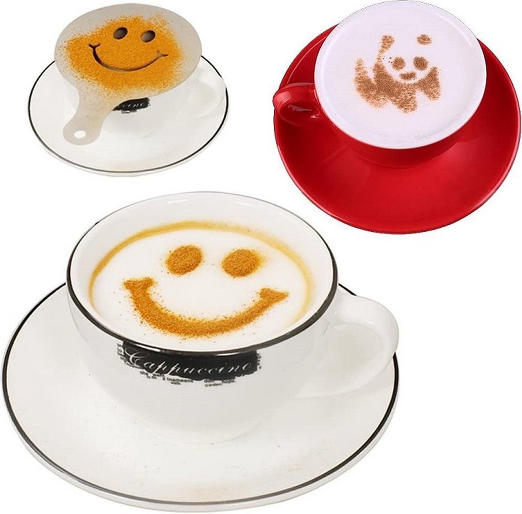 Discountershop 16 Cappuccino Coffee Barista Stencils Template Sprinkle Pad Duster Spray - Cappuccino Template - Reusable Barista Set - Cocoa Templates - 16 Pieces - White Discountershop 16 Cappuccino Coffee Barista Stencils Template Sprinkle Pad Duster Spray - Cappuccino Template - Reusable Barista Set - Cocoa Templates - 16 Pieces - White