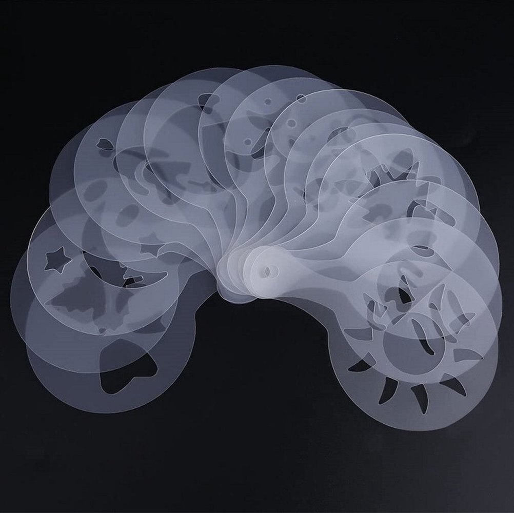 Discountershop 16 Cappuccino Coffee Barista Stencils Template Sprinkle Pad Duster Spray - Cappuccino Template - Reusable Barista Set - Cocoa Templates - 16 Pieces - White Discountershop 16 Cappuccino Coffee Barista Stencils Template Sprinkle Pad Duster Spray - Cappuccino Template - Reusable Barista Set - Cocoa Templates - 16 Pieces - White