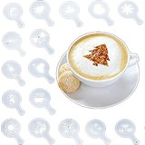 Discountershop 16 Cappuccino Koffie Barista Stencils Sjabloon Strooipad Duster Spray - Cappuccino sjabloon - Herbruikbaar Barista Set - Cacao Sjablonen - 16 stuks - Wit