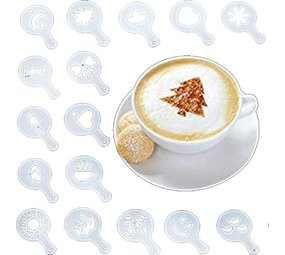 Discountershop 16 Cappuccino Coffee Barista Stencils Template Sprinkle Pad Duster Spray - Cappuccino Template - Reusable Barista Set - Cocoa Templates - 16 Pieces - White Discountershop 16 Cappuccino Coffee Barista Stencils Template Sprinkle Pad Duster Spray - Cappuccino Template - Reusable Barista Set - Cocoa Templates - 16 Pieces - White