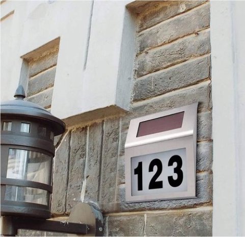 Discountershop RVS Huisnummer Verlichting Solar - LED Huisnummerbord Zonne Energie 1/2/3/4/5/6/7/8/9/0 Discountershop RVS Huisnummer Verlichting Solar - LED Huisnummerbord Zonne Energie 1/2/3/4/5/6/7/8/9/0