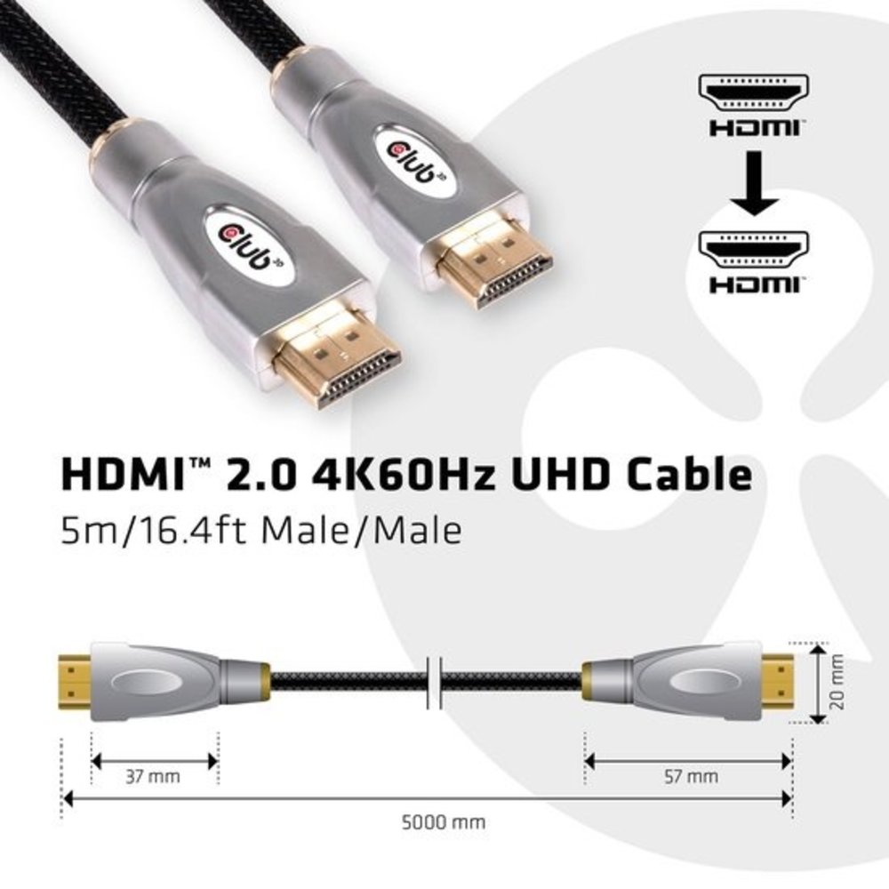 Club3d Club3D HDMI Ultra High Speed 2.0 Kabel - 48 GBPS - 3D - 8k@60Hz - 4k@120Hz - Full HD 4.320 Pixels - Ethernet - Male to Male Cable - Voor TV/Beeldscherm/Tablet/DVD/Laptop/Macbook/PC/Xbox/Playstation/PS - Dun - Zwart - 5 Meter Kabel Club3d Club3D HDMI Ultra High Speed 2.0 Kabel - 48 GBPS - 3D - 8k@60Hz - 4k@120Hz - Full HD 4.320 Pixels - Ethernet - Male to Male Cable - Voor TV/Beeldscherm/Tablet/DVD/Laptop/Macbook/PC/Xbox/Playstation/PS - Dun - Zwart - 5 Meter Kabel