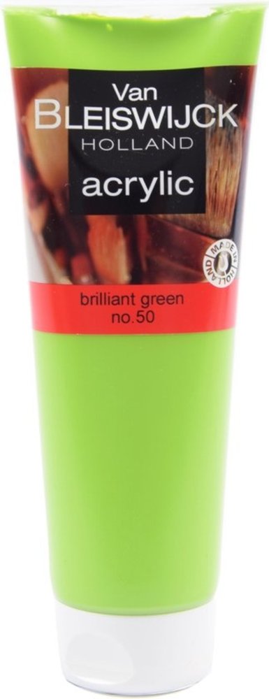 Van Bleiswijck Acryl verf 250 ML - Watervaste verf - Acrylverf lichtgroen - Brilliant green nummer 50 Van Bleiswijck Acryl verf 250 ML - Watervaste verf - Acrylverf lichtgroen - Brilliant green nummer 50