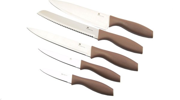 Merkloos Knife set 6 pieces - chef's knife - bread knife - carving knife - utility knife - paring knife - knife holder Merkloos Knife set 6 pieces - chef's knife - bread knife - carving knife - utility knife - paring knife - knife holder