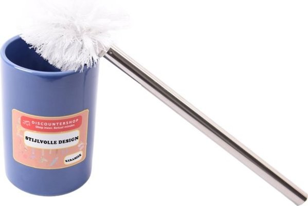 Merkloos Toilet brush with holder ceramic Toilet brush 37 cm - ceramic - stainless steel Navy 2-piece