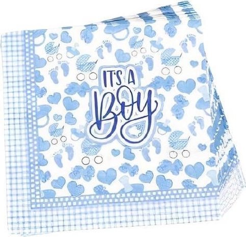 Servetten Jongens 33 X 33 Cm Papier Blauw 20 Stuks