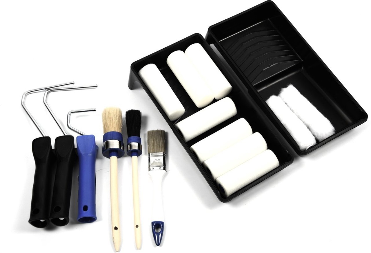 Merkloos 17-piece paint set / painting set for varnish, lacquer, and wall paint jobs | including spare rollers and paint brushes Merkloos 17-piece paint set / painting set for varnish, lacquer, and wall paint jobs | including spare rollers and paint brushes