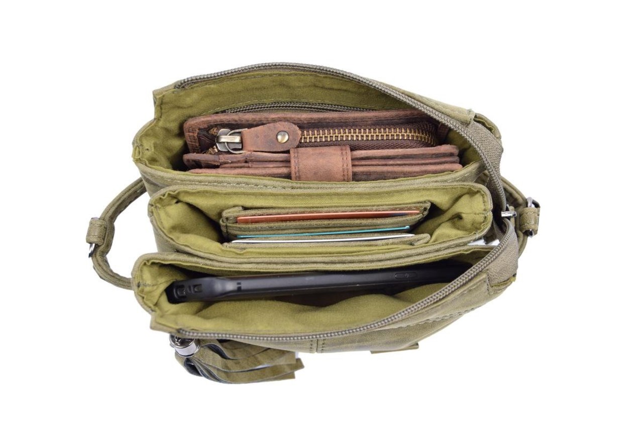 Bicky Bernard  Tas - tassen - bags - Bag- Bicky Bernard- Harmonica 3-Vaks tasje - schoudertasje - crossbody tasje - Olive Bicky Bernard  Tas - tassen - bags - Bag- Bicky Bernard- Harmonica 3-Vaks tasje - schoudertasje - crossbody tasje - Olive
