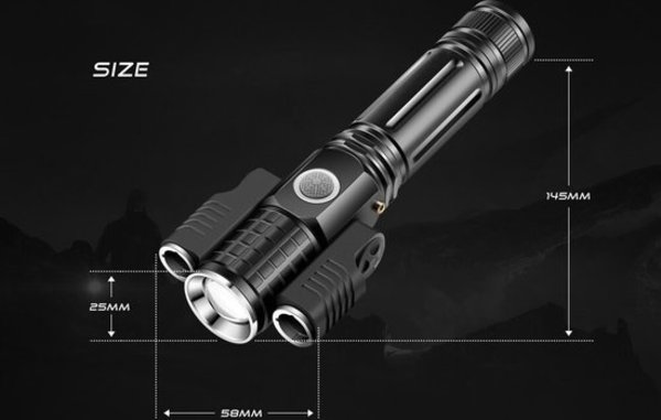 Discountershop LED Zaklamp Oplaadbaar - Opbergkit - IPX-6 Water resistent - 1000 Lumen - Zwart - Militaire LED Zaklamp Discountershop LED Zaklamp Oplaadbaar - Opbergkit - IPX-6 Water resistent - 1000 Lumen - Zwart - Militaire LED Zaklamp