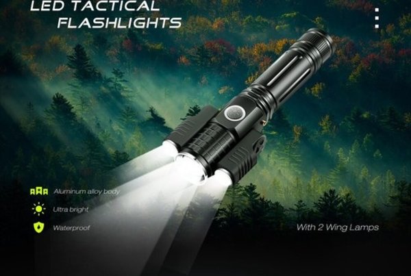 Discountershop LED Zaklamp Oplaadbaar - Opbergkit - IPX-6 Water resistent - 1000 Lumen - Zwart - Militaire LED Zaklamp Discountershop LED Zaklamp Oplaadbaar - Opbergkit - IPX-6 Water resistent - 1000 Lumen - Zwart - Militaire LED Zaklamp