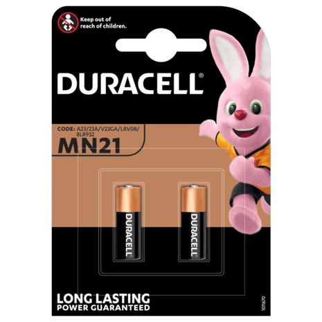 Duracell BATTERIJ MN21/A23 - 12 V Long lasting - Langdurig 2 stuks - toepasselijk met code - A23-A23A-V23GA-LRV08-8LR932 Duracell BATTERIJ MN21/A23 - 12 V Long lasting - Langdurig 2 stuks - toepasselijk met code - A23-A23A-V23GA-LRV08-8LR932