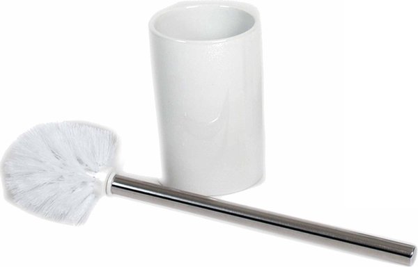 Gerimport Keramiek Toiletborstel 37 Cm Keramiek/rvs Wit/zilver 2-delig Gerimport Keramiek Toiletborstel 37 Cm Keramiek/rvs Wit/zilver 2-delig