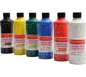 Discountershop Tempera verf 250 ML - 6 stuks - Blauw - Geel - Groen - Rood - Wit - Zwart - Set van 6x Acrylverf / temperaverf - 6 kleuren - Fles 250 ml - Tempera / acryl verf - Hobby - knutselmateriaal - Schilderij maken - Verf op waterbasis - Hobby Discountershop Tempera verf 250 ML - 6 stuks - Blauw - Geel - Groen - Rood - Wit - Zwart - Set van 6x Acrylverf / temperaverf - 6 kleuren - Fles 250 ml - Tempera / acryl verf - Hobby - knutselmateriaal - Schilderij maken - Verf op waterbasis - Hobby