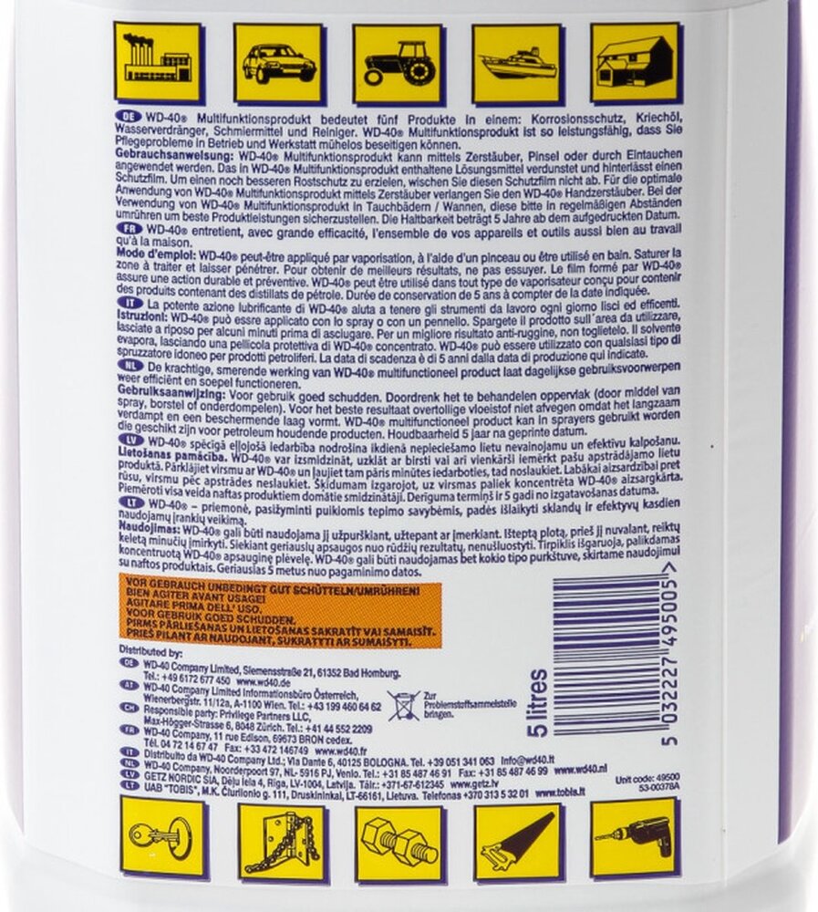 WD-40 WD-40 Multi-Use 5L jerrycan - WD-40 Smeermiddel 5 liter WD-40 WD-40 Multi-Use 5L jerrycan - WD-40 Smeermiddel 5 liter