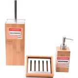 Discountershop Discountershop set - Bath accessories bamboo, 3-piece bathroom set of soap dispenser, soap dish and toilet brush, natural Discountershop Discountershop set - Bath accessories bamboo, 3-piece bathroom set of soap dispenser, soap dish and toilet brush, natural