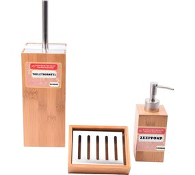 Discountershop Discountershop set - Bath accessories bamboo, 3-piece bathroom set of soap dispenser, soap dish and toilet brush, natural Discountershop Discountershop set - Bath accessories bamboo, 3-piece bathroom set of soap dispenser, soap dish and toilet brush, natural