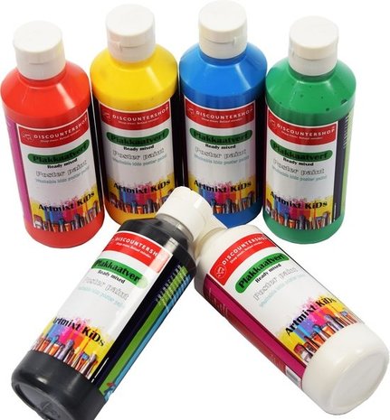 Discountershop Poster paint Discountershop - Poster paint Basic water-based 6 pieces 250 ML - poster paint washable Poster paint children poster paint on wood Discountershop Poster paint Discountershop - Poster paint Basic water-based 6 pieces 250 ML - poster paint washable Poster paint children poster paint on wood