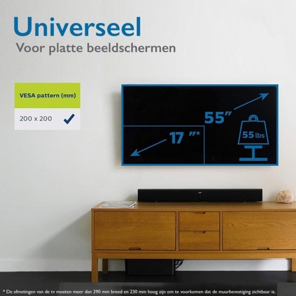 Philips Philips TV Beugel SQM3221/00 - Vast TV Muurbeugel voor TV's tot 42 Inch en 25 KG - VESA-Maat tot 200x200 mm Philips Philips TV Beugel SQM3221/00 - Vast TV Muurbeugel voor TV's tot 42 Inch en 25 KG - VESA-Maat tot 200x200 mm