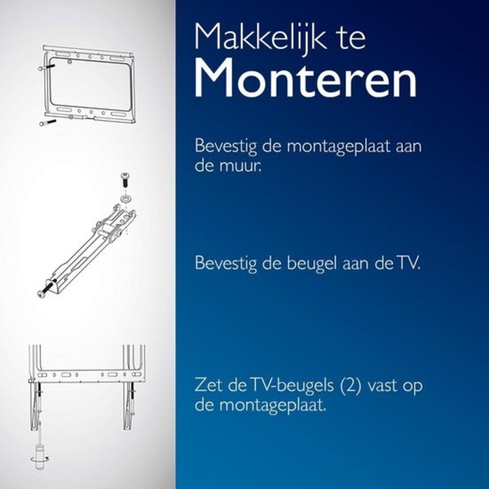 Philips Philips TV Beugel SQM3221/00 - Vast TV Muurbeugel voor TV's tot 42 Inch en 25 KG - VESA-Maat tot 200x200 mm Philips Philips TV Beugel SQM3221/00 - Vast TV Muurbeugel voor TV's tot 42 Inch en 25 KG - VESA-Maat tot 200x200 mm