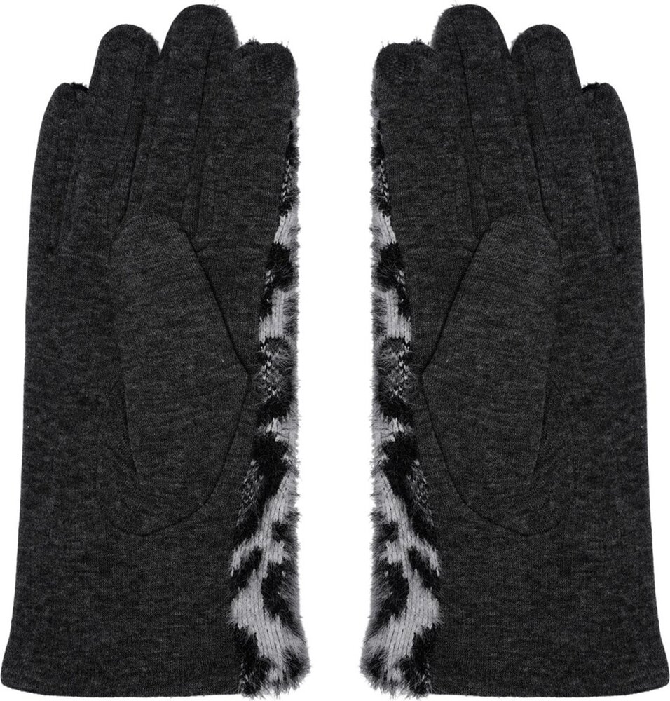 Merkloos Gloves Ladies panther print Gloves Warm Touch Gray - Trendy gloves for winter look - gloves with fur trim - Gloves touchscreen
