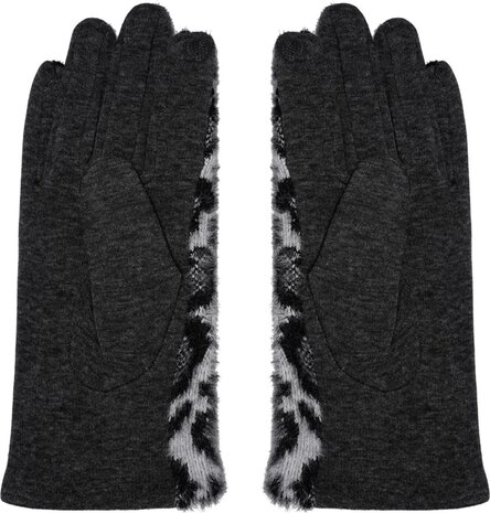 Merkloos Gloves Ladies panther print Gloves Warm Touch Gray - Trendy gloves for winter look - gloves with fur trim - Gloves touchscreen