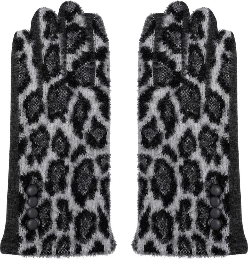 Merkloos Gloves Ladies panther print Gloves Warm Touch Gray - Trendy gloves for winter look - gloves with fur trim - Gloves touchscreen
