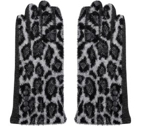 Merkloos Gloves Ladies panther print Gloves Warm Touch Gray - Trendy gloves for winter look - gloves with fur trim - Gloves touchscreen