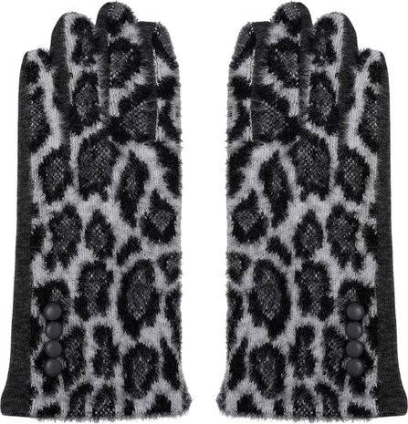 Merkloos Gloves Ladies panther print Gloves Warm Touch Gray - Trendy gloves for winter look - gloves with fur trim - Gloves touchscreen