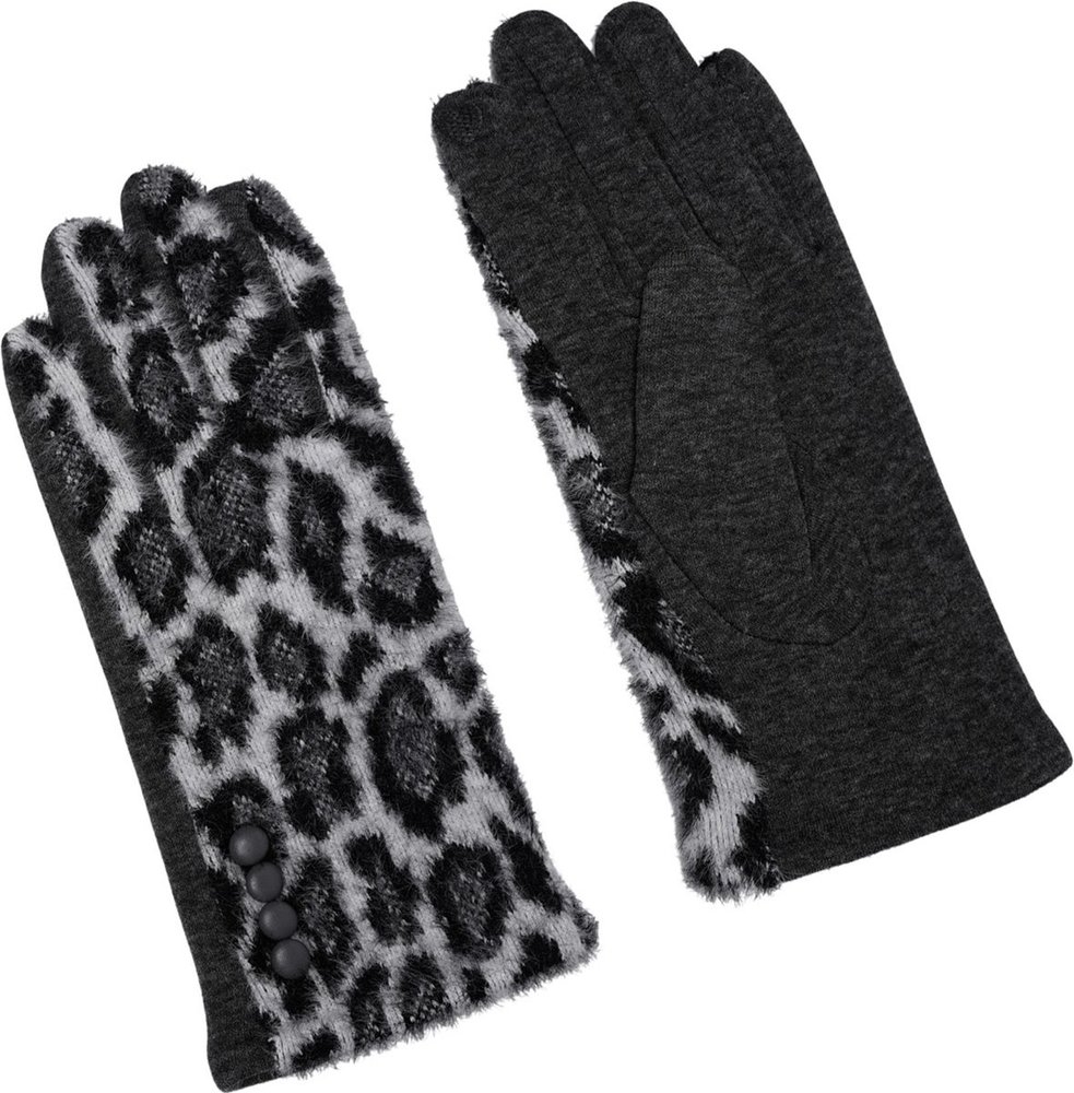 Merkloos Gloves Ladies panther print Gloves Warm Touch Gray - Trendy gloves for winter look - gloves with fur trim - Gloves touchscreen