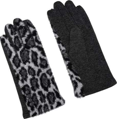 Merkloos Gloves Ladies panther print Gloves Warm Touch Gray - Trendy gloves for winter look - gloves with fur trim - Gloves touchscreen